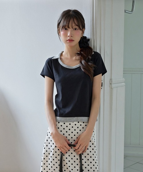 UNE MANSION(ユヌマンション)の「【UNE ORIGINAL】レイヤード風バイカラー襟デザインTシャツカットソー(Tシャツ/カットソー・レディース・ネイビー/グレー/ブラック・FREE)」の2枚目の写真