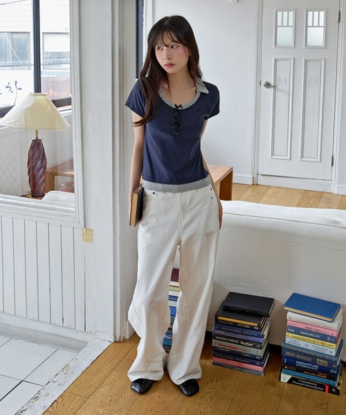 UNE MANSION(ユヌマンション)の「【UNE ORIGINAL】レイヤード風バイカラー襟デザインTシャツカットソー(Tシャツ/カットソー・レディース・ネイビー/グレー/ブラック・FREE)」の8枚目の写真
