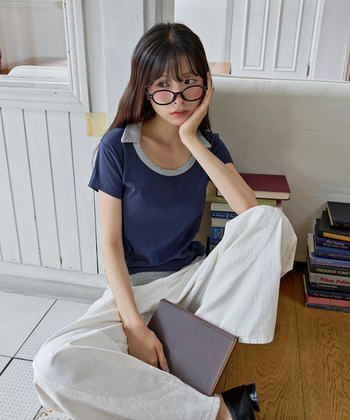 UNE MANSION(ユヌマンション)の「【UNE ORIGINAL】レイヤード風バイカラー襟デザインTシャツカットソー(Tシャツ/カットソー・レディース・ネイビー/グレー/ブラック・FREE)」の9枚目の写真