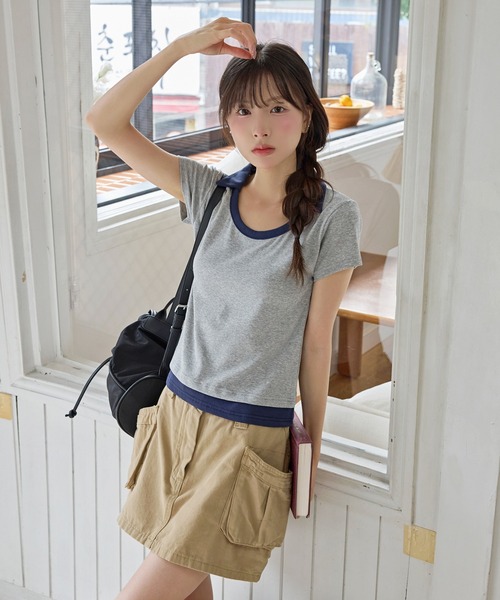 UNE MANSION(ユヌマンション)の「【UNE ORIGINAL】レイヤード風バイカラー襟デザインTシャツカットソー(Tシャツ/カットソー・レディース・ネイビー/グレー/ブラック・FREE)」の17枚目の写真