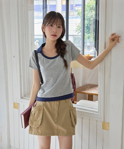 UNE MANSION(ユヌマンション)の「【UNE ORIGINAL】レイヤード風バイカラー襟デザインTシャツカットソー(Tシャツ/カットソー・レディース・ネイビー/グレー/ブラック・FREE)」の20枚目の写真