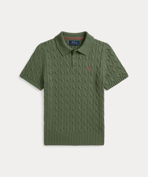 POLO RALPH LAUREN CHILDRENSWEAR(ポロ ラルフ ローレン チルドレンズウェア)の「ケーブルニット コットン ポロカラー セーター(ニット/セーター・キッズ・グリーン系2・S/L/XL)」の1枚目の写真