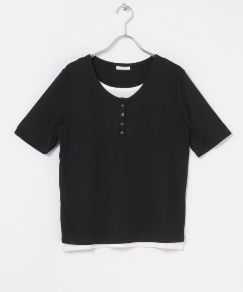 ITEMS URBANRESEARCH(アイテムズ アーバンリサーチ)の「リブレイヤード風Tシャツ(Tシャツ/カットソー・レディース・ブラック/モカ・FREE)」の4枚目の写真
