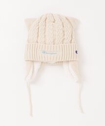 Champion（チャンピオン）の「Champion/チャンピオン　キッズ 耳付き ネコ刺繍 ケーブル ニットワッチ（ニットキャップ/ビーニー）」