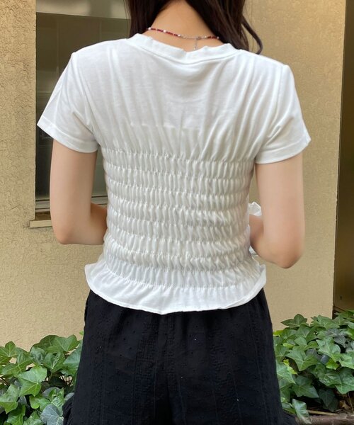 CIAOPANIC(チャオパニック)の「シャーリングプリントTシャツ(Tシャツ/カットソー・レディース・ブラック/ホワイト/チャコールグレー・ONE SIZE)」の7枚目の写真