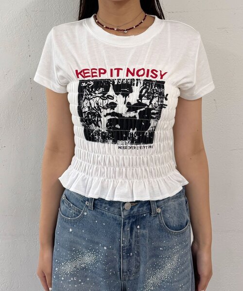 CIAOPANIC(チャオパニック)の「シャーリングプリントTシャツ(Tシャツ/カットソー・レディース・ブラック/ホワイト/チャコールグレー・ONE SIZE)」の11枚目の写真