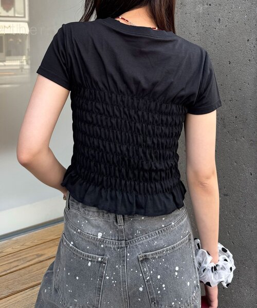 CIAOPANIC(チャオパニック)の「シャーリングプリントTシャツ(Tシャツ/カットソー・レディース・ブラック/ホワイト/チャコールグレー・ONE SIZE)」の18枚目の写真