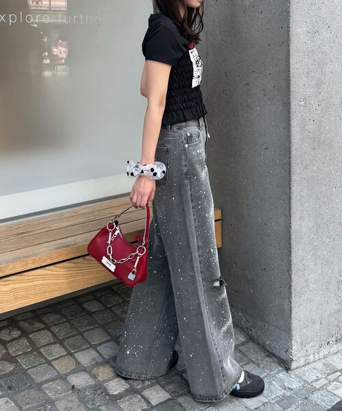 CIAOPANIC(チャオパニック)の「シャーリングプリントTシャツ(Tシャツ/カットソー・レディース・ブラック/ホワイト/チャコールグレー・ONE SIZE)」の21枚目の写真