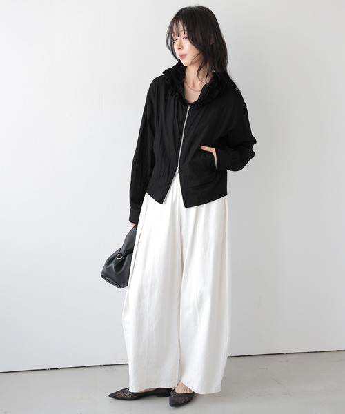 AMELY(エミリー)の「フードフリル シアーパーカー(パーカー・レディース・ベージュ/アイボリー/ブラック/ピンク・フリー)」の9枚目の写真