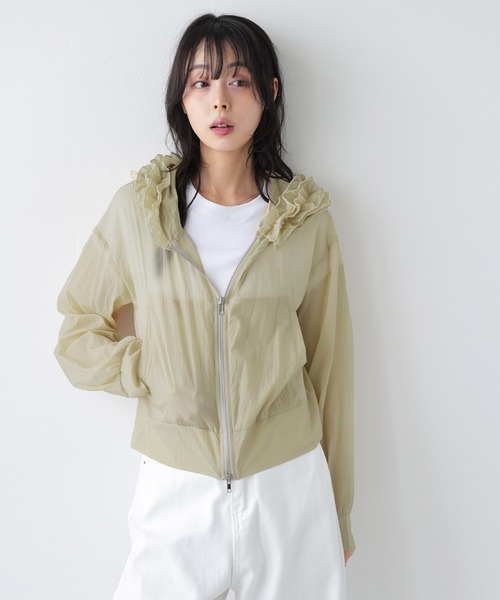 AMELY(エミリー)の「フードフリル シアーパーカー(パーカー・レディース・ベージュ/アイボリー/ブラック/ピンク・フリー)」の11枚目の写真