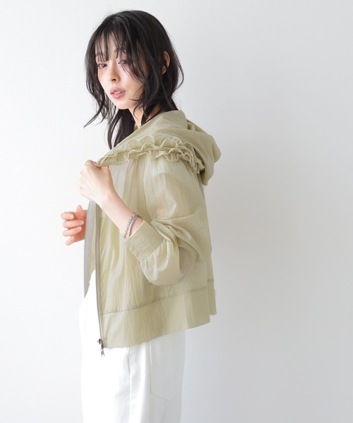 AMELY(エミリー)の「フードフリル シアーパーカー(パーカー・レディース・ベージュ/アイボリー/ブラック/ピンク・フリー)」の12枚目の写真
