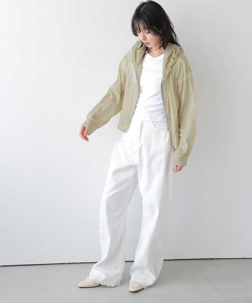 AMELY(エミリー)の「フードフリル シアーパーカー(パーカー・レディース・ベージュ/アイボリー/ブラック/ピンク・フリー)」の13枚目の写真