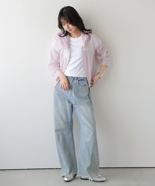 AMELY(エミリー)の「フードフリル シアーパーカー(パーカー・レディース・ベージュ/アイボリー/ブラック/ピンク・フリー)」の14枚目の写真