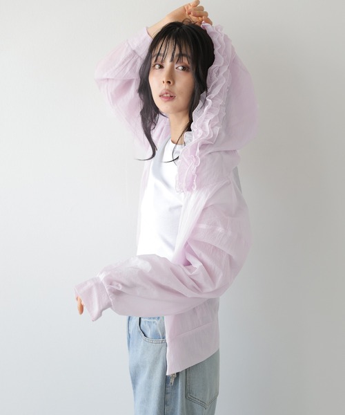AMELY(エミリー)の「フードフリル シアーパーカー(パーカー・レディース・ベージュ/アイボリー/ブラック/ピンク・フリー)」の16枚目の写真