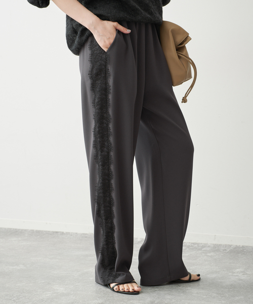 Spick & Span(スピックアンドスパン)の「ジョーゼットレースイージーパンツ(その他パンツ・レディース・チャコールグレー/ライトグレー・38/36)」の1枚目の写真
