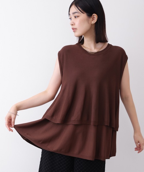 Bou Jeloud(ブージュルード)の「【接触冷感】ペプラムノースリーブニット(Tシャツ/カットソー・レディース・ブラック/ブラウン/オレンジ・FREE)」の3枚目の写真