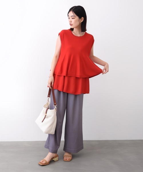 Bou Jeloud(ブージュルード)の「【接触冷感】ペプラムノースリーブニット(Tシャツ/カットソー・レディース・ブラック/ブラウン/オレンジ・FREE)」の22枚目の写真