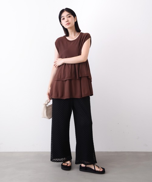 Bou Jeloud(ブージュルード)の「【接触冷感】ペプラムノースリーブニット(Tシャツ/カットソー・レディース・ブラック/ブラウン/オレンジ・FREE)」の13枚目の写真