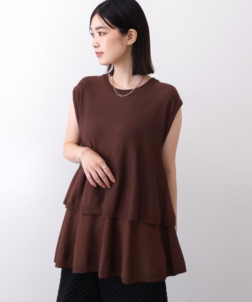 Bou Jeloud(ブージュルード)の「【接触冷感】ペプラムノースリーブニット(Tシャツ/カットソー・レディース・ブラック/ブラウン/オレンジ・FREE)」の14枚目の写真