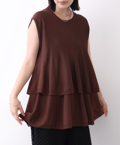Bou Jeloud(ブージュルード)の「【接触冷感】ペプラムノースリーブニット(Tシャツ/カットソー・レディース・ブラック/ブラウン/オレンジ・FREE)」の16枚目の写真