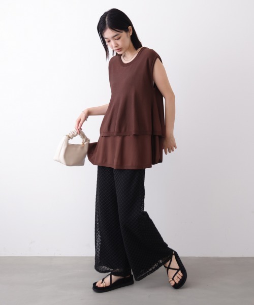 Bou Jeloud(ブージュルード)の「【接触冷感】ペプラムノースリーブニット(Tシャツ/カットソー・レディース・ブラック/ブラウン/オレンジ・FREE)」の17枚目の写真