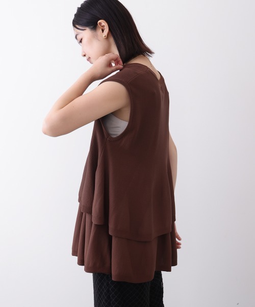 Bou Jeloud(ブージュルード)の「【接触冷感】ペプラムノースリーブニット(Tシャツ/カットソー・レディース・ブラック/ブラウン/オレンジ・FREE)」の18枚目の写真