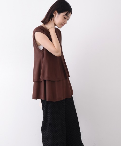 Bou Jeloud(ブージュルード)の「【接触冷感】ペプラムノースリーブニット(Tシャツ/カットソー・レディース・ブラック/ブラウン/オレンジ・FREE)」の19枚目の写真