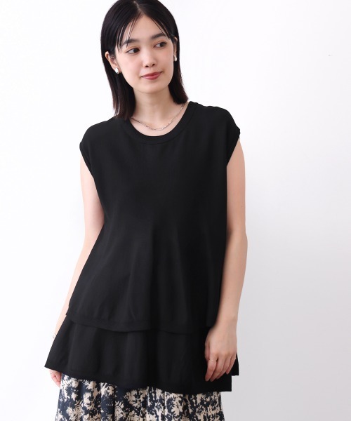Bou Jeloud(ブージュルード)の「【接触冷感】ペプラムノースリーブニット(Tシャツ/カットソー・レディース・ブラック/ブラウン/オレンジ・FREE)」の5枚目の写真