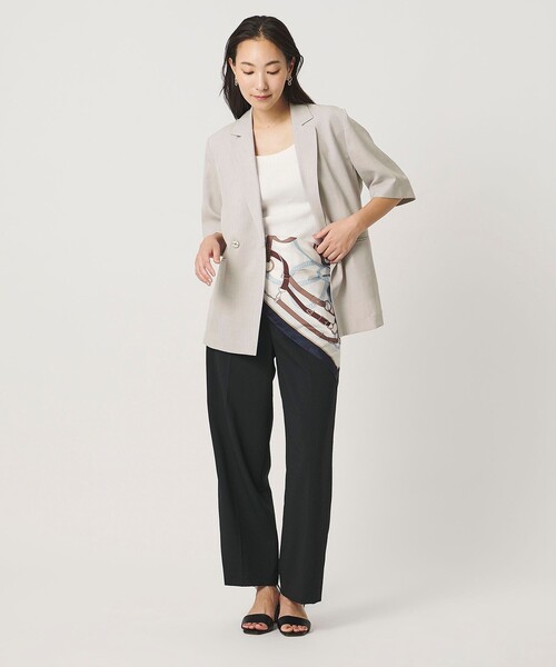 A DAY IN THE LIFE UNITED ARROWS（アデイインザライフユナイテッドアローズ）の「シアーツイル ダブル ショートスリーブジャケット ‐マシンウォッシャブル‐＜A DAY IN THE LIFE＞（テーラードジャケット・レディース・ナチュラル/ネイビー・FREE）」の4枚目の写真