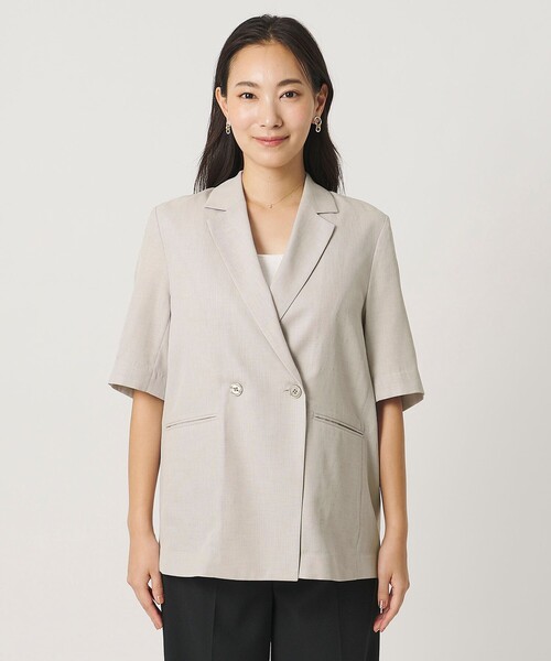 A DAY IN THE LIFE UNITED ARROWS（アデイインザライフユナイテッドアローズ）の「シアーツイル ダブル ショートスリーブジャケット ‐マシンウォッシャブル‐＜A DAY IN THE LIFE＞（テーラードジャケット・レディース・ナチュラル/ネイビー・FREE）」の5枚目の写真