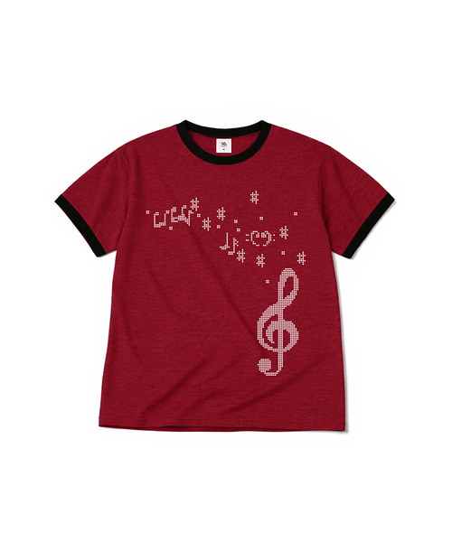 MILLION DAY(ミリオンデイ)の「MUSIC NOTE リンガー半袖Tシャツ(Tシャツ/カットソー・レディース・バーガンディー/クリーム/ライトグレー/スカイブルー・MEDIUM/LARGE)」の4枚目の写真