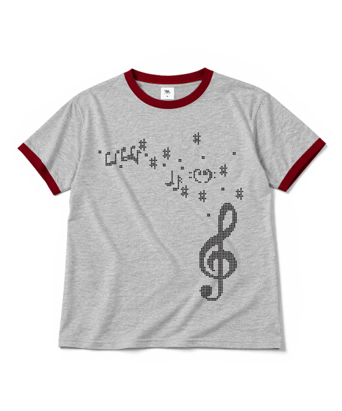 MILLION DAY(ミリオンデイ)の「MUSIC NOTE リンガー半袖Tシャツ(Tシャツ/カットソー・レディース・バーガンディー/クリーム/ライトグレー/スカイブルー・MEDIUM/LARGE)」の5枚目の写真
