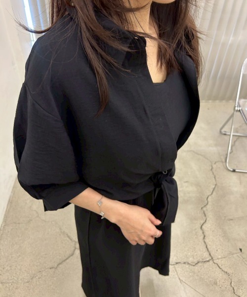 Chick(チック)の「前結びシャツ×キャミソールワンピースセット(ワンピース・レディース・ブラック/アイボリー・FREE)」の16枚目の写真