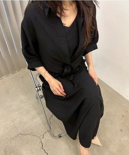 Chick(チック)の「前結びシャツ×キャミソールワンピースセット(ワンピース・レディース・ブラック/アイボリー・FREE)」の15枚目の写真