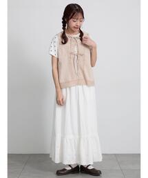 レース×ピンタックリボンベスト《限定カラーあり》