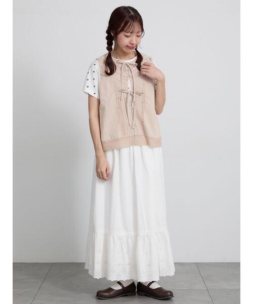 Samansa Mos2(サマンサ モスモス)の「レース×ピンタックリボンベスト《限定カラーあり》(ベスト・レディース・ブラック/その他1/チェック/ベージュ/サックスブルー・F)」の3枚目の写真