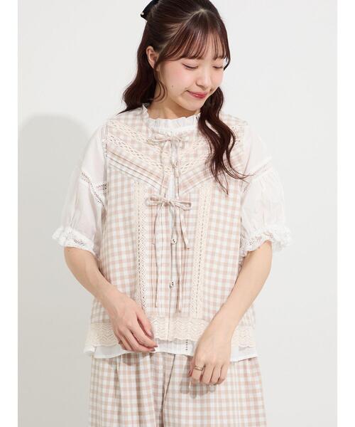 Samansa Mos2(サマンサ モスモス)の「レース×ピンタックリボンベスト《限定カラーあり》(ベスト・レディース・ブラック/その他1/チェック/ベージュ/サックスブルー・F)」の11枚目の写真