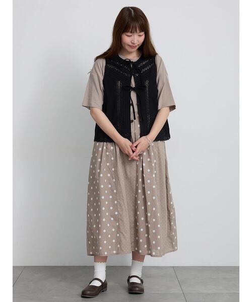 Samansa Mos2(サマンサ モスモス)の「レース×ピンタックリボンベスト《限定カラーあり》(ベスト・レディース・ブラック/その他1/チェック/ベージュ/サックスブルー・F)」の16枚目の写真