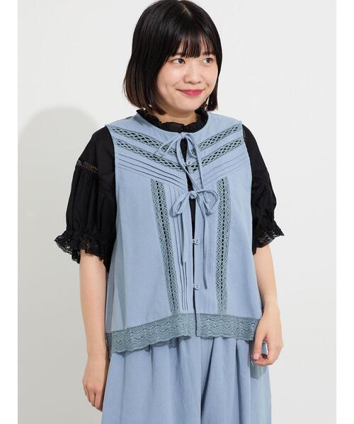 Samansa Mos2(サマンサ モスモス)の「レース×ピンタックリボンベスト《限定カラーあり》(ベスト・レディース・ブラック/その他1/チェック/ベージュ/サックスブルー・F)」の17枚目の写真