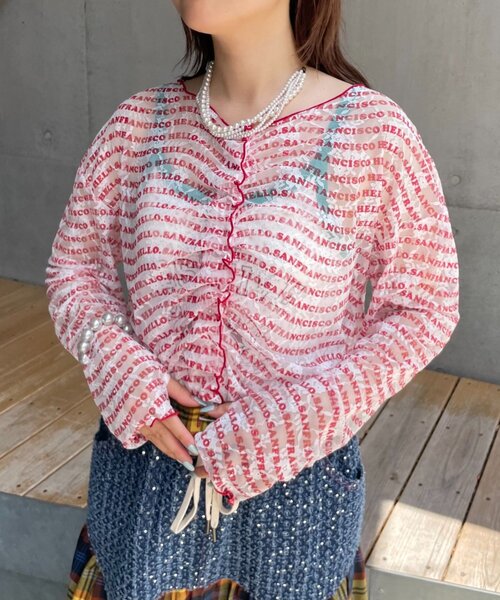 HELLO.SANFRANCISCO(ハローサンフランシスコ)の「【HELLO.SANFRANCISCO】フロントタックロゴレースカーディガン(Tシャツ/カットソー・レディース・レッド/ブルー・ONE SIZE)」の2枚目の写真