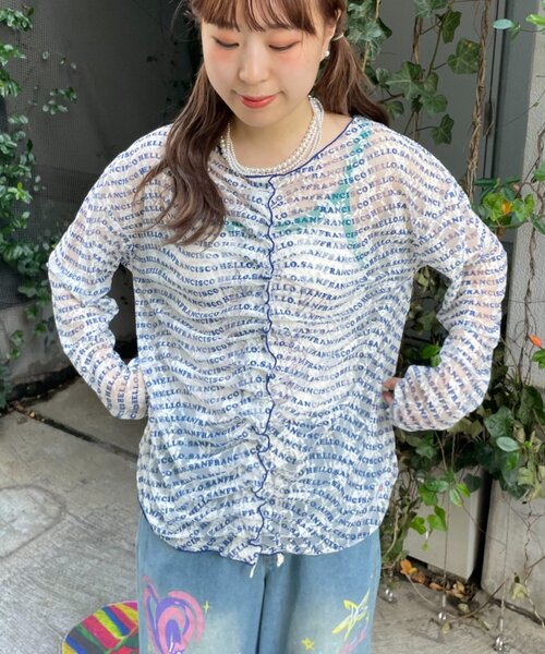HELLO.SANFRANCISCO(ハローサンフランシスコ)の「【HELLO.SANFRANCISCO】フロントタックロゴレースカーディガン(Tシャツ/カットソー・レディース・レッド/ブルー・ONE SIZE)」の1枚目の写真