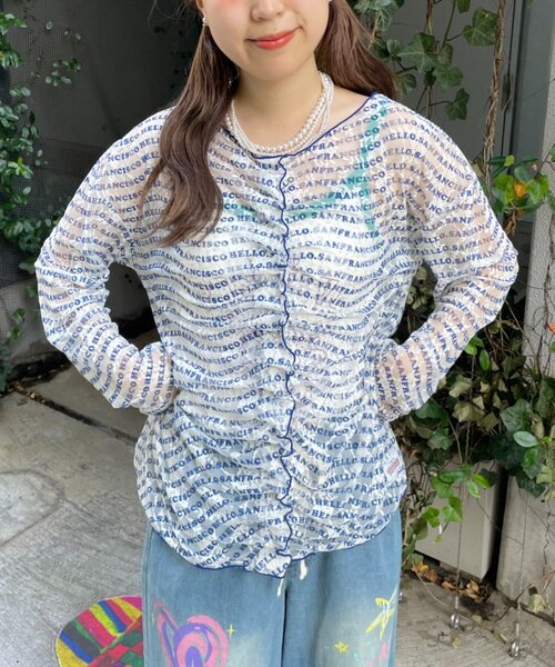 HELLO.SANFRANCISCO(ハローサンフランシスコ)の「【HELLO.SANFRANCISCO】フロントタックロゴレースカーディガン(Tシャツ/カットソー・レディース・レッド/ブルー・ONE SIZE)」の3枚目の写真