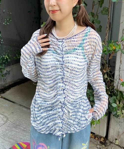 HELLO.SANFRANCISCO(ハローサンフランシスコ)の「【HELLO.SANFRANCISCO】フロントタックロゴレースカーディガン(Tシャツ/カットソー・レディース・レッド/ブルー・ONE SIZE)」の4枚目の写真