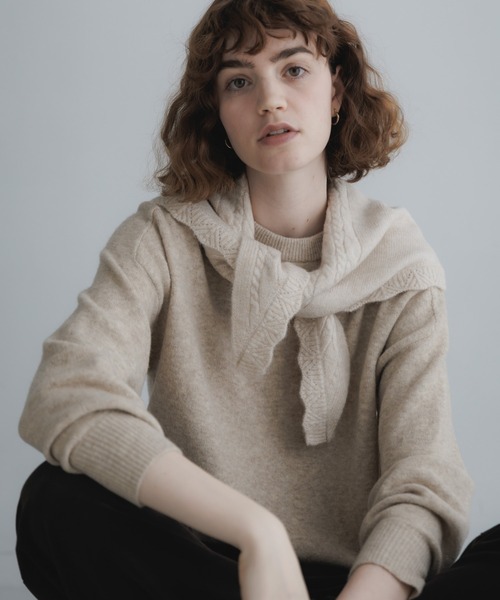 URBAN RESEARCH Sonny Label（アーバンリサーチサニーレーベル）の「スカラトリムニットスカーフ（ストール/ショール・レディース・オフホワイト/ブラウン/グレー・ONE）」の4枚目の写真