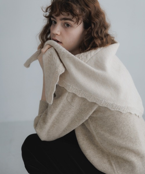 URBAN RESEARCH Sonny Label（アーバンリサーチサニーレーベル）の「スカラトリムニットスカーフ（ストール/ショール・レディース・オフホワイト/ブラウン/グレー・ONE）」の5枚目の写真