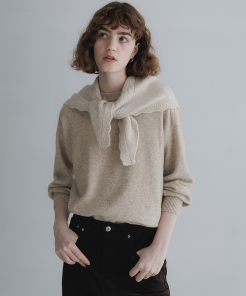 URBAN RESEARCH Sonny Label（アーバンリサーチサニーレーベル）の「スカラトリムニットスカーフ（ストール/ショール・レディース・オフホワイト/ブラウン/グレー・ONE）」の6枚目の写真