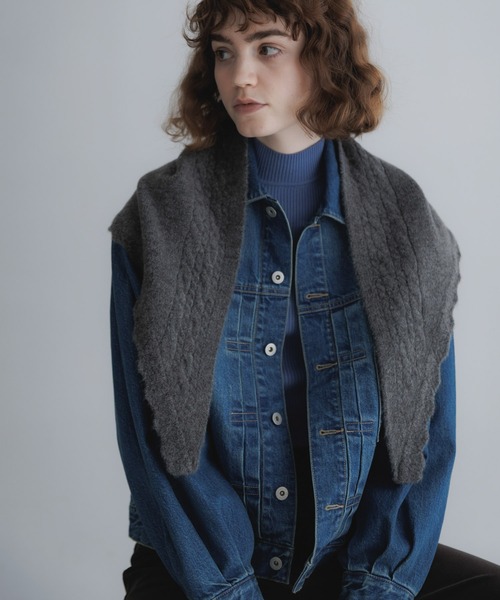 URBAN RESEARCH Sonny Label（アーバンリサーチサニーレーベル）の「スカラトリムニットスカーフ（ストール/ショール・レディース・オフホワイト/ブラウン/グレー・ONE）」の8枚目の写真