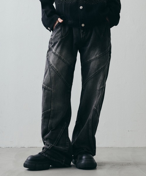 Shoowtime（ショウタイム）の「Vintage-Like Grunge Wide Straight Denim / ヴィンテージライク グランジワイドストレートデニム（デニムパンツ・メンズ・ブラック・X-LARGE/LARGE/MEDIUM）」の3枚目の写真