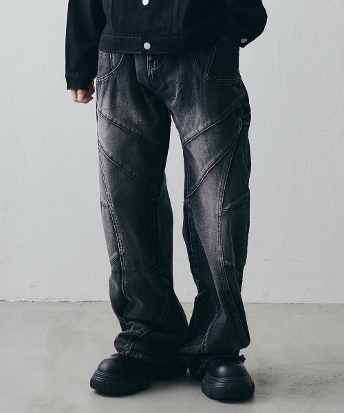 Shoowtime（ショウタイム）の「Vintage-Like Grunge Wide Straight Denim / ヴィンテージライク グランジワイドストレートデニム（デニムパンツ・メンズ・ブラック・X-LARGE/LARGE/MEDIUM）」の5枚目の写真