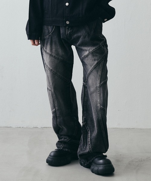Shoowtime（ショウタイム）の「Vintage-Like Grunge Wide Straight Denim / ヴィンテージライク グランジワイドストレートデニム（デニムパンツ・メンズ・ブラック・X-LARGE/LARGE/MEDIUM）」の6枚目の写真